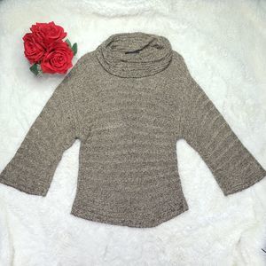 Not Ready JONES WEAR Cowl Neck Loose Sweater Beige 3/4 Sleeve Cable Knit Size L